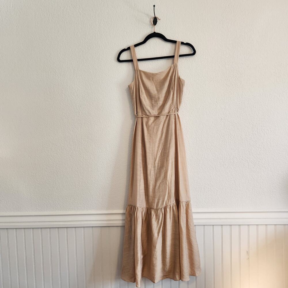 Taylor Women's Size 4 Maxi Thin Strap Back Tie Farmers‎ Market Dress Tan New